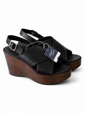 Universal Thread Naomi Wood Wedge Heels Black Crisscross Women’s 7 NEW With Tags